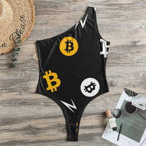 Bitcoin Symbol Pattern Print One Shoulder Bodysuit