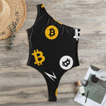 Bitcoin Symbol Pattern Print One Shoulder Bodysuit