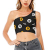 Bitcoin Symbol Pattern Print One Shoulder Crop Top