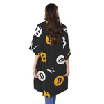 Bitcoin Symbol Pattern Print Open Front Beach Cover Up