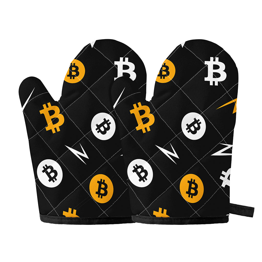 Bitcoin Symbol Pattern Print Oven Mitts