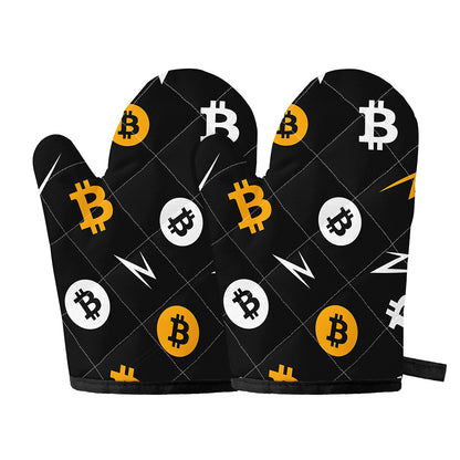 Bitcoin Symbol Pattern Print Oven Mitts
