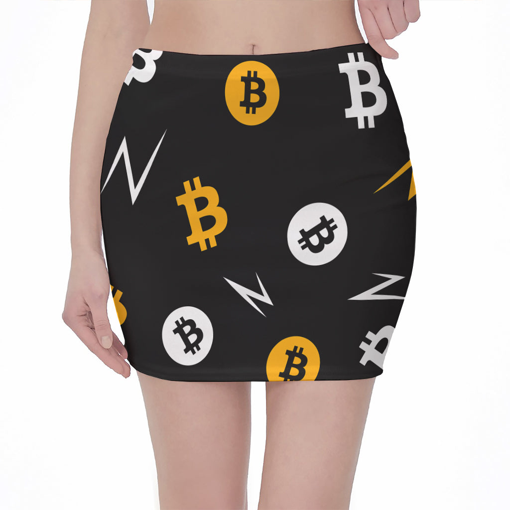 Bitcoin Symbol Pattern Print Pencil Mini Skirt