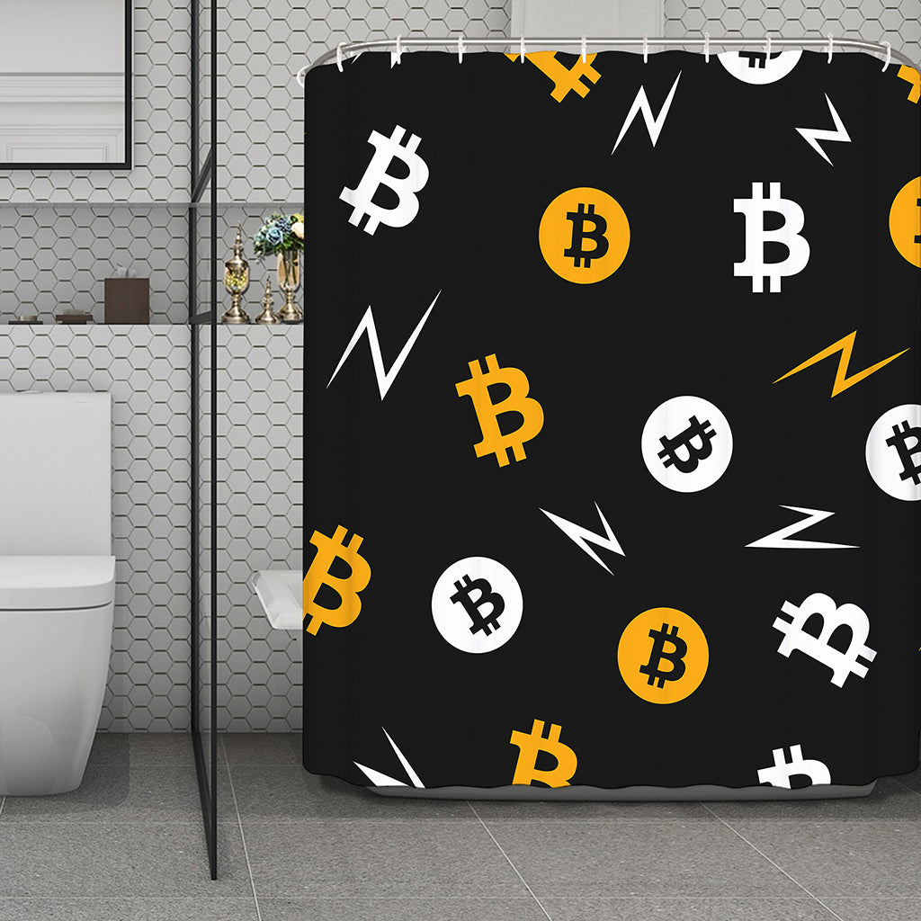 Bitcoin Symbol Pattern Print Polyester Shower Curtain