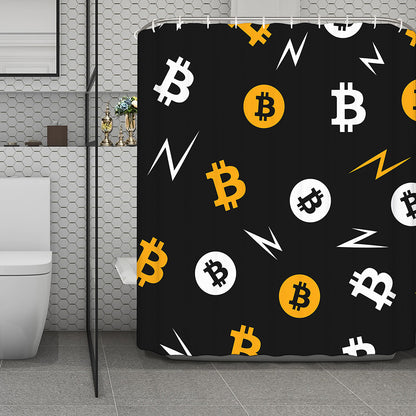 Bitcoin Symbol Pattern Print Polyester Shower Curtain