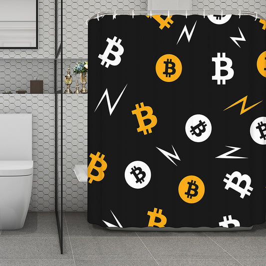 Bitcoin Symbol Pattern Print Polyester Shower Curtain