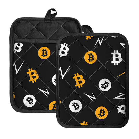 Bitcoin Symbol Pattern Print Pot Holders With Pocket