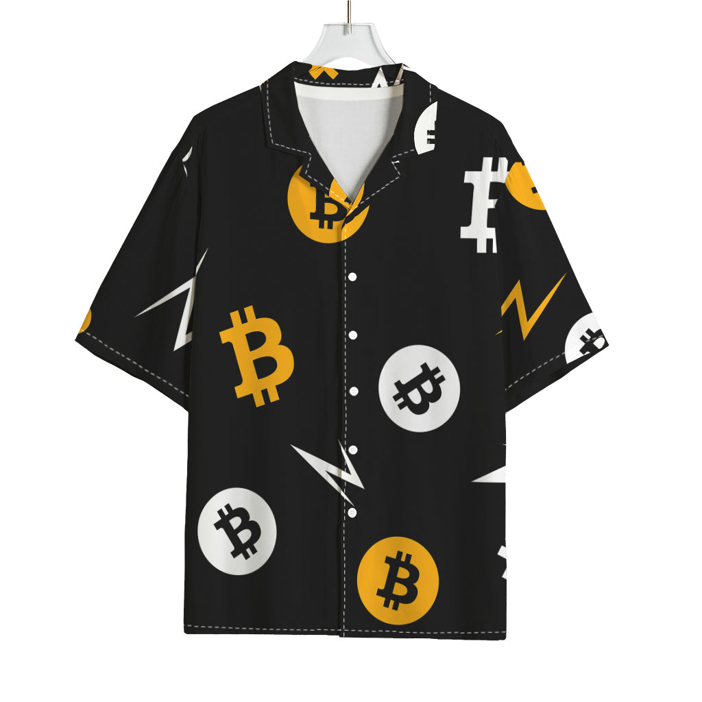 Bitcoin Symbol Pattern Print Rayon Hawaiian Shirt