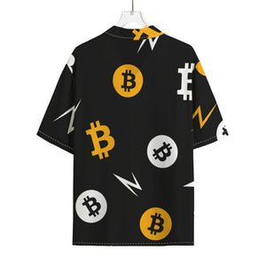 Bitcoin Symbol Pattern Print Rayon Hawaiian Shirt