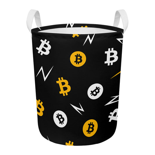 Bitcoin Symbol Pattern Print Round Laundry Basket