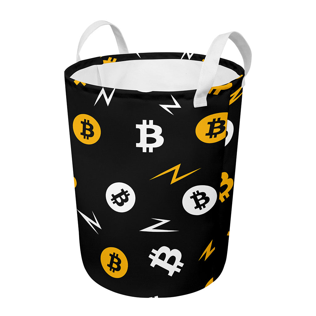 Bitcoin Symbol Pattern Print Round Laundry Basket