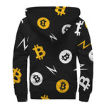 Bitcoin Symbol Pattern Print Sherpa Lined Zip Up Hoodie