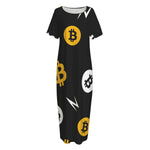 Bitcoin Symbol Pattern Print Short Sleeve Long Nightdress