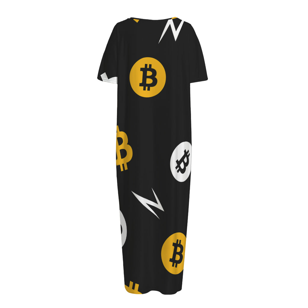 Bitcoin Symbol Pattern Print Short Sleeve Long Nightdress