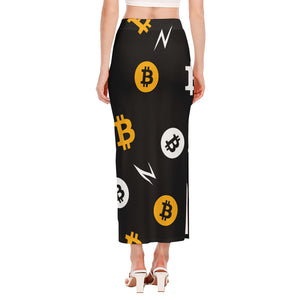 Bitcoin Symbol Pattern Print Side Slit Maxi Skirt