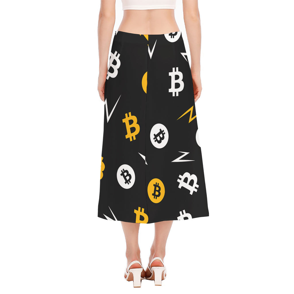 Bitcoin Symbol Pattern Print Side Slit Midi Skirt