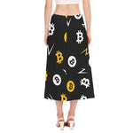 Bitcoin Symbol Pattern Print Side Slit Midi Skirt