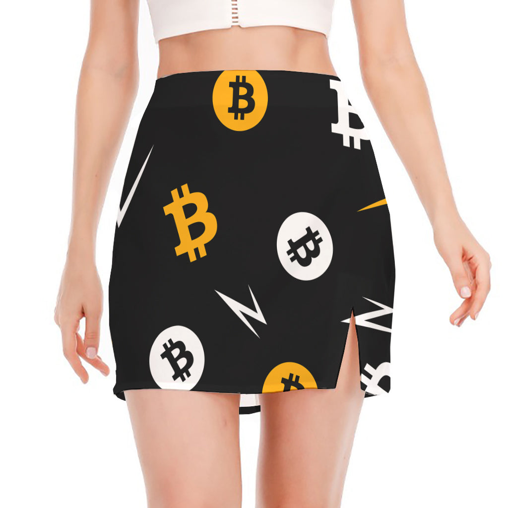 Bitcoin Symbol Pattern Print Side Slit Mini Skirt