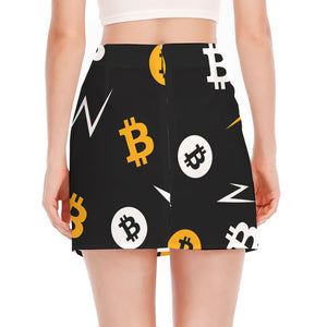 Bitcoin Symbol Pattern Print Side Slit Mini Skirt