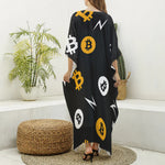 Bitcoin Symbol Pattern Print Silk V-Neck Kaftan Dress