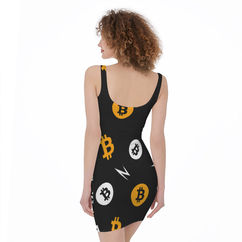 Bitcoin Symbol Pattern Print Sleeveless Bodycon Dress