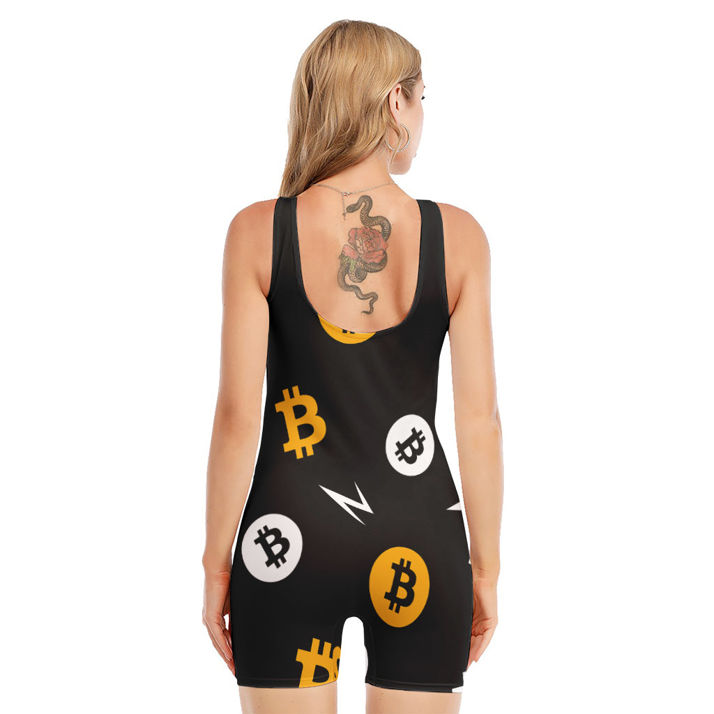 Bitcoin Symbol Pattern Print Sleeveless One Piece Swimsuit