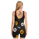 Bitcoin Symbol Pattern Print Sleeveless One Piece Swimsuit