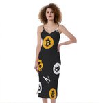 Bitcoin Symbol Pattern Print Slim Fit Midi Cami Dress