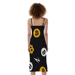 Bitcoin Symbol Pattern Print Slim Fit Midi Cami Dress