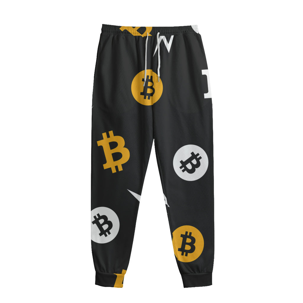 Bitcoin Symbol Pattern Print Sweatpants