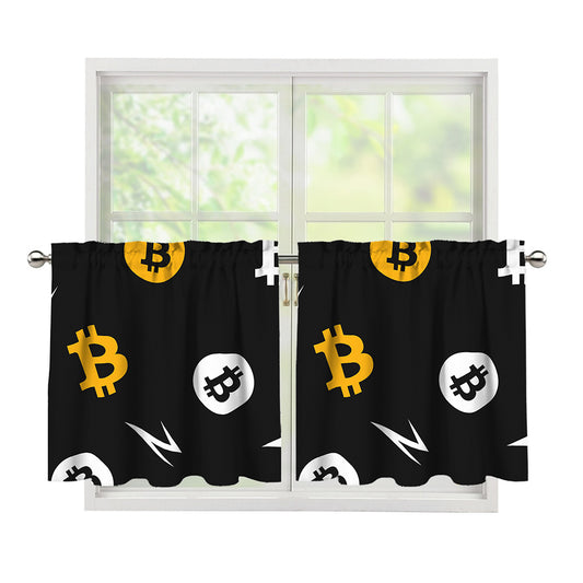 Bitcoin Symbol Pattern Print Tier Curtains