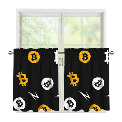 Bitcoin Symbol Pattern Print Tier Curtains