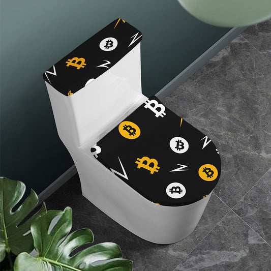 Bitcoin Symbol Pattern Print Toilet Lid And Tank Cover Set