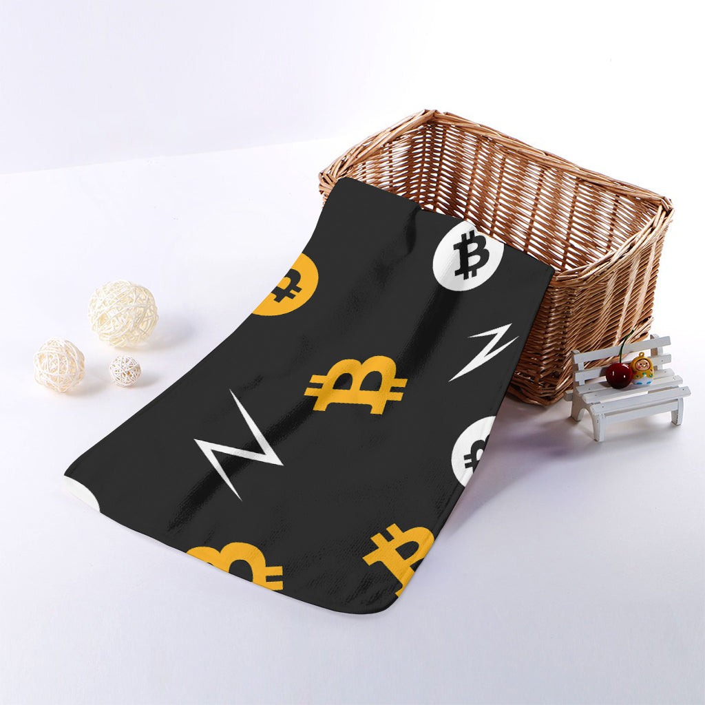 Bitcoin Symbol Pattern Print Towel