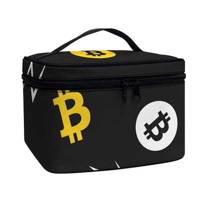 Bitcoin Symbol Pattern Print Travel Makeup Bag