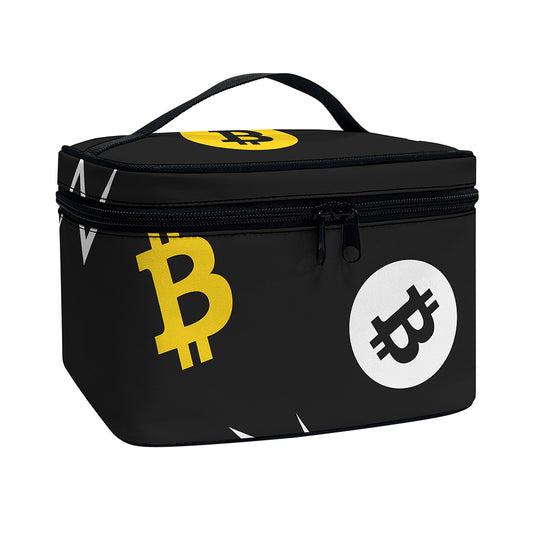 Bitcoin Symbol Pattern Print Travel Makeup Bag