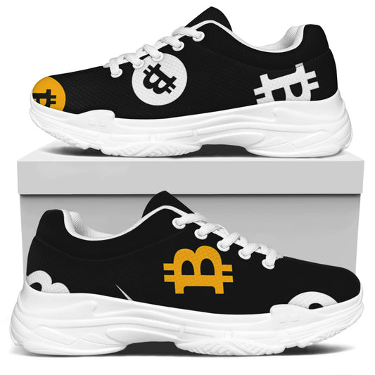 Bitcoin Symbol Pattern Print White Chunky Shoes