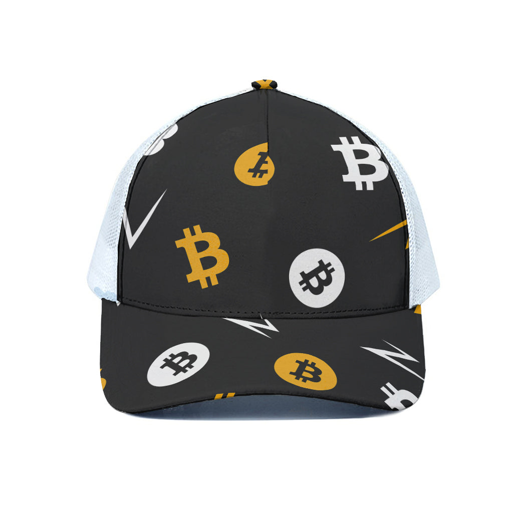 Bitcoin Symbol Pattern Print White Mesh Trucker Cap