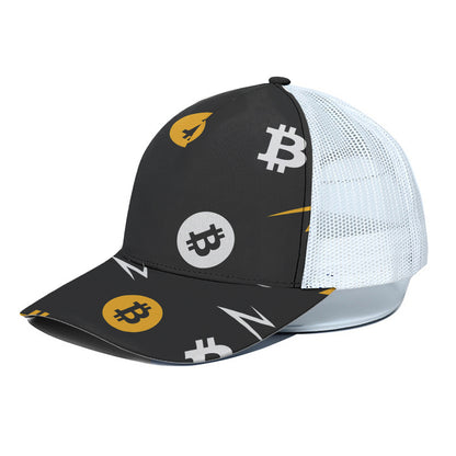 Bitcoin Symbol Pattern Print White Mesh Trucker Cap