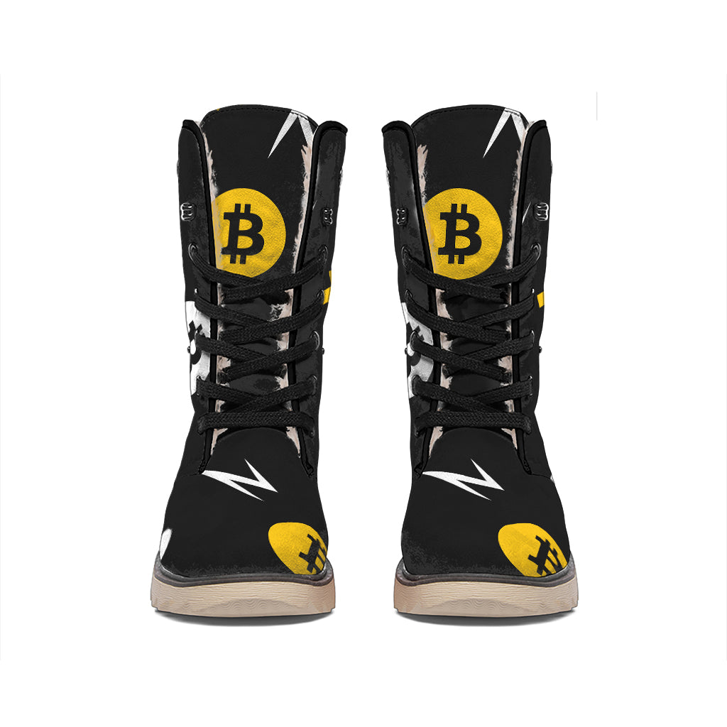 Bitcoin Symbol Pattern Print Winter Boots