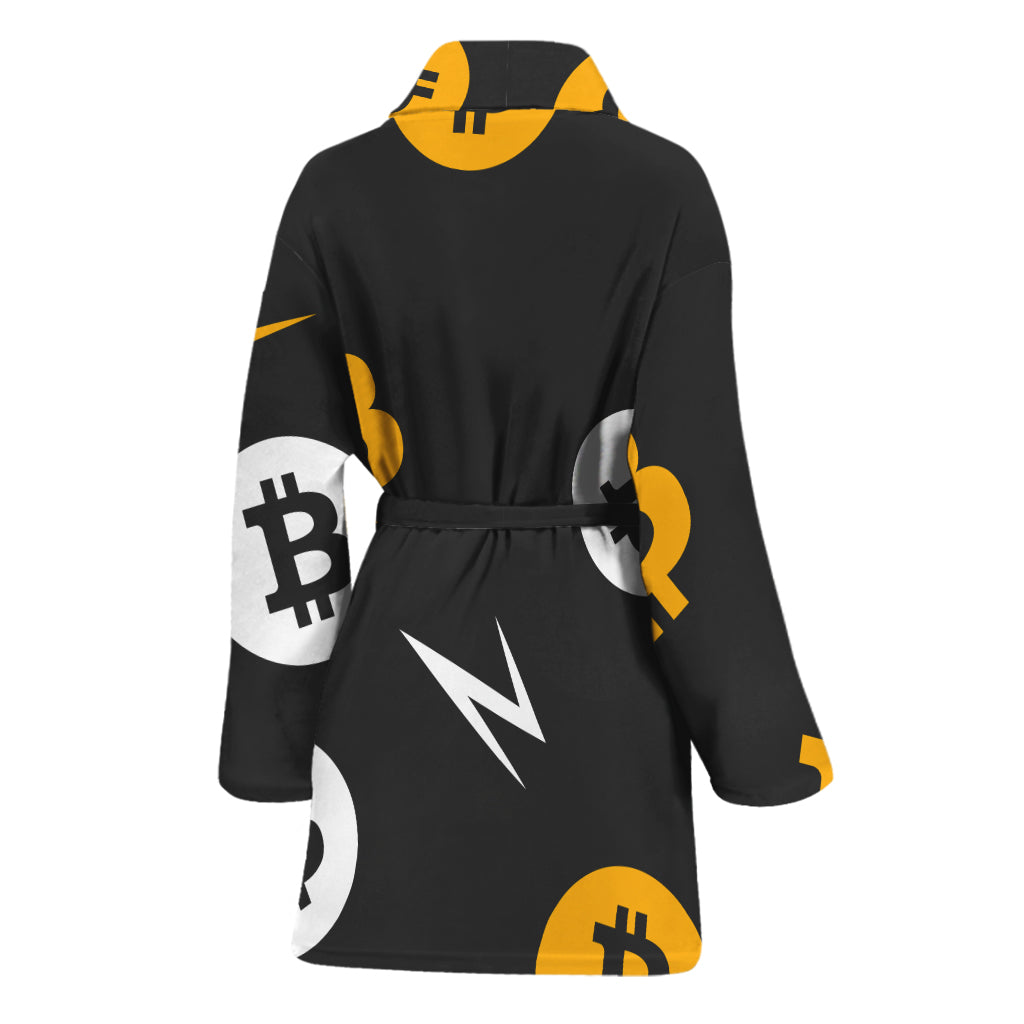 Bitcoin Symbol Pattern Print Women's Bathrobe