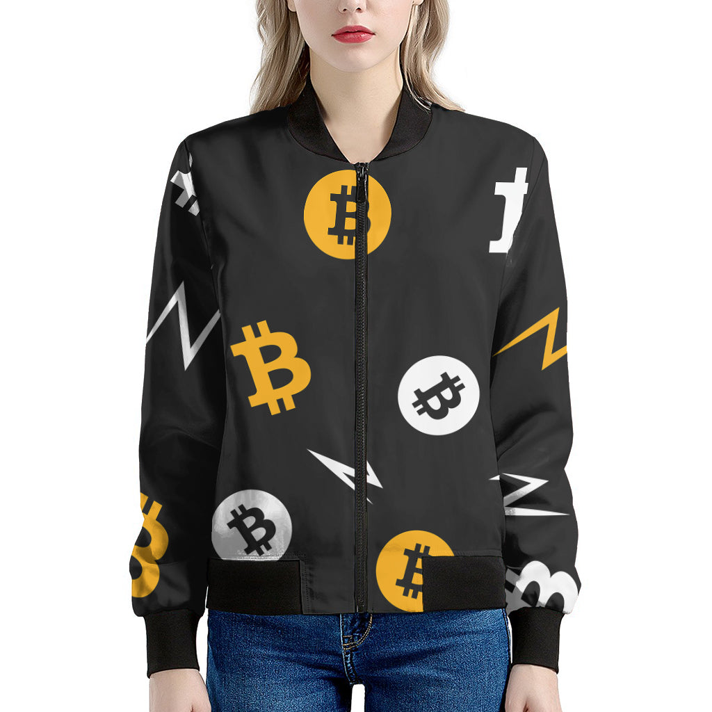 Bitcoin Symbol Pattern Print Women's Bomber Jacket