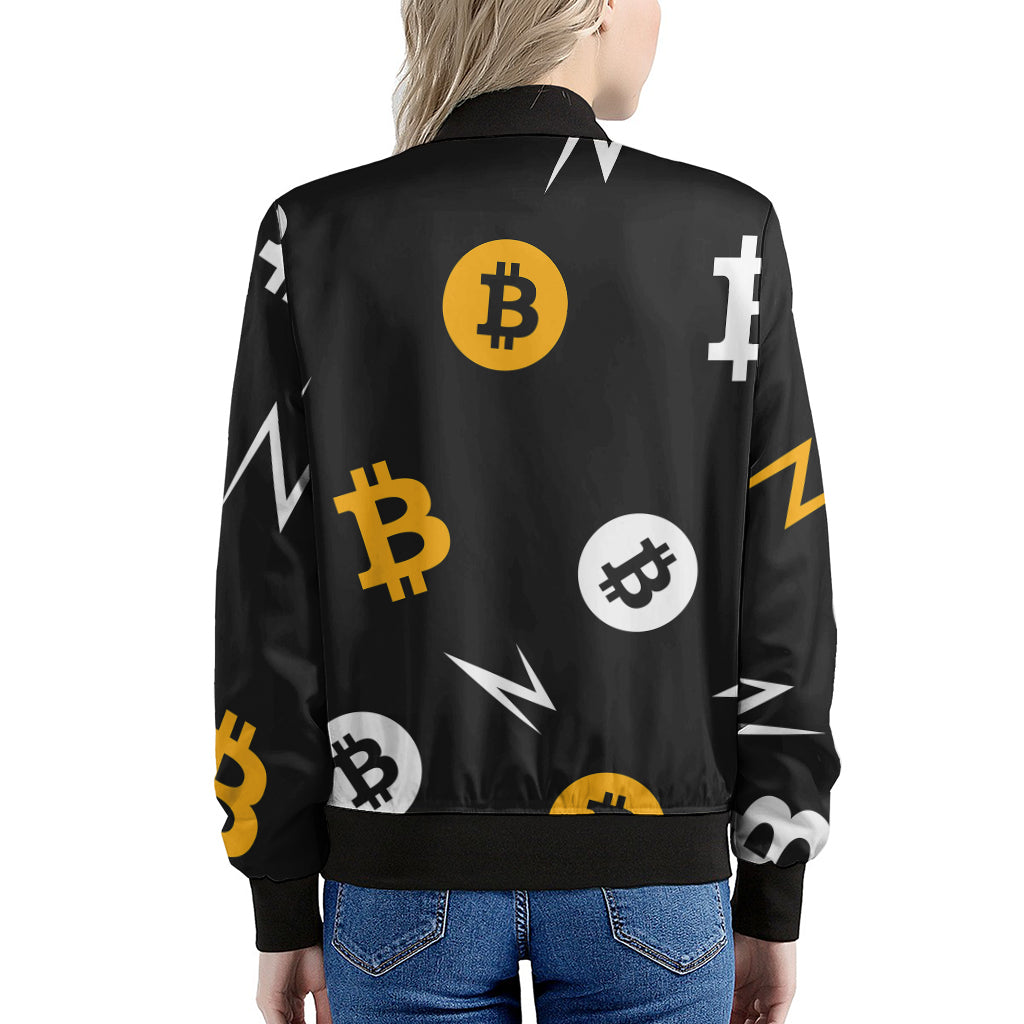 Bitcoin Symbol Pattern Print Women's Bomber Jacket