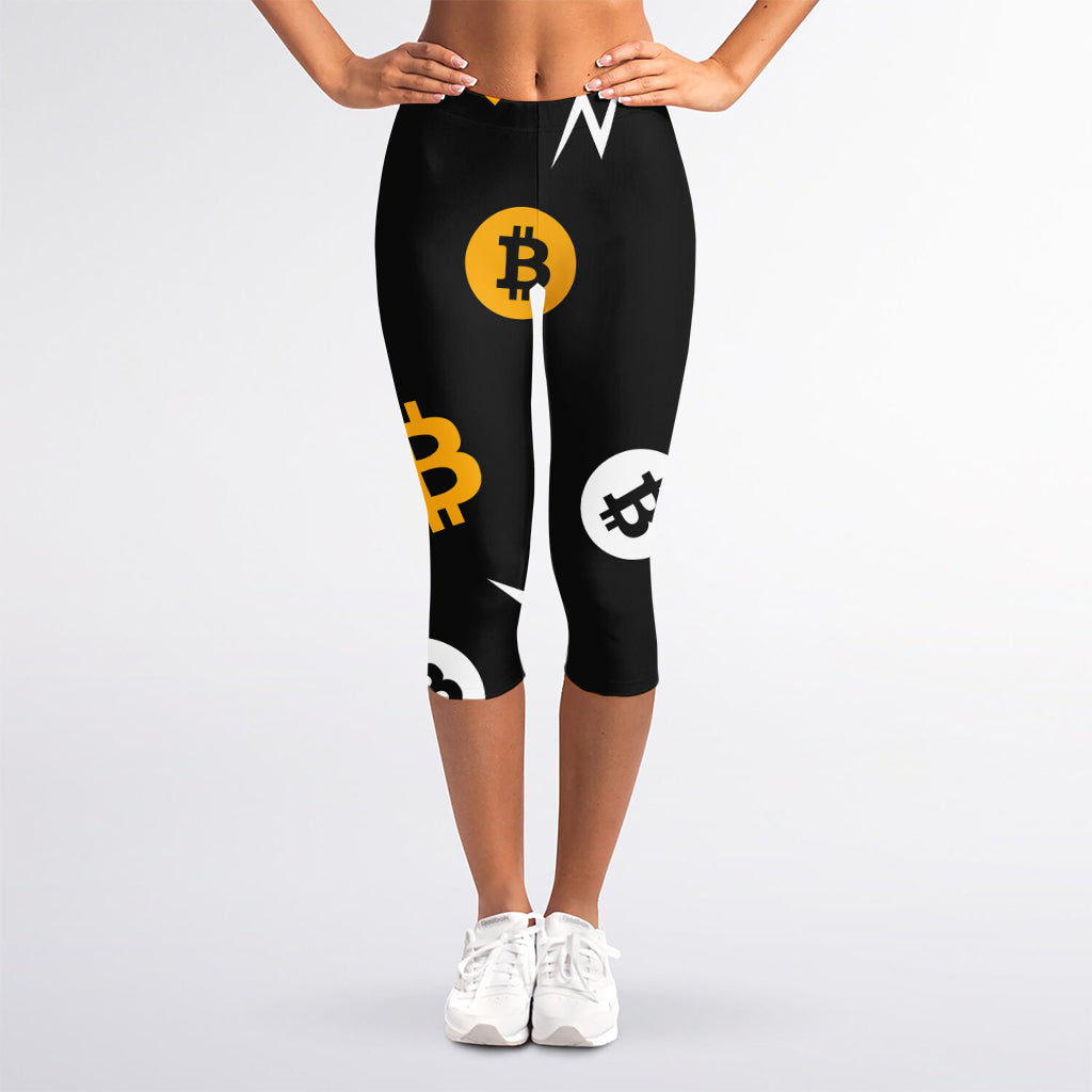 Bitcoin Symbol Pattern Print Women's Capri Leggings