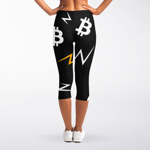 Bitcoin Symbol Pattern Print Women's Capri Leggings