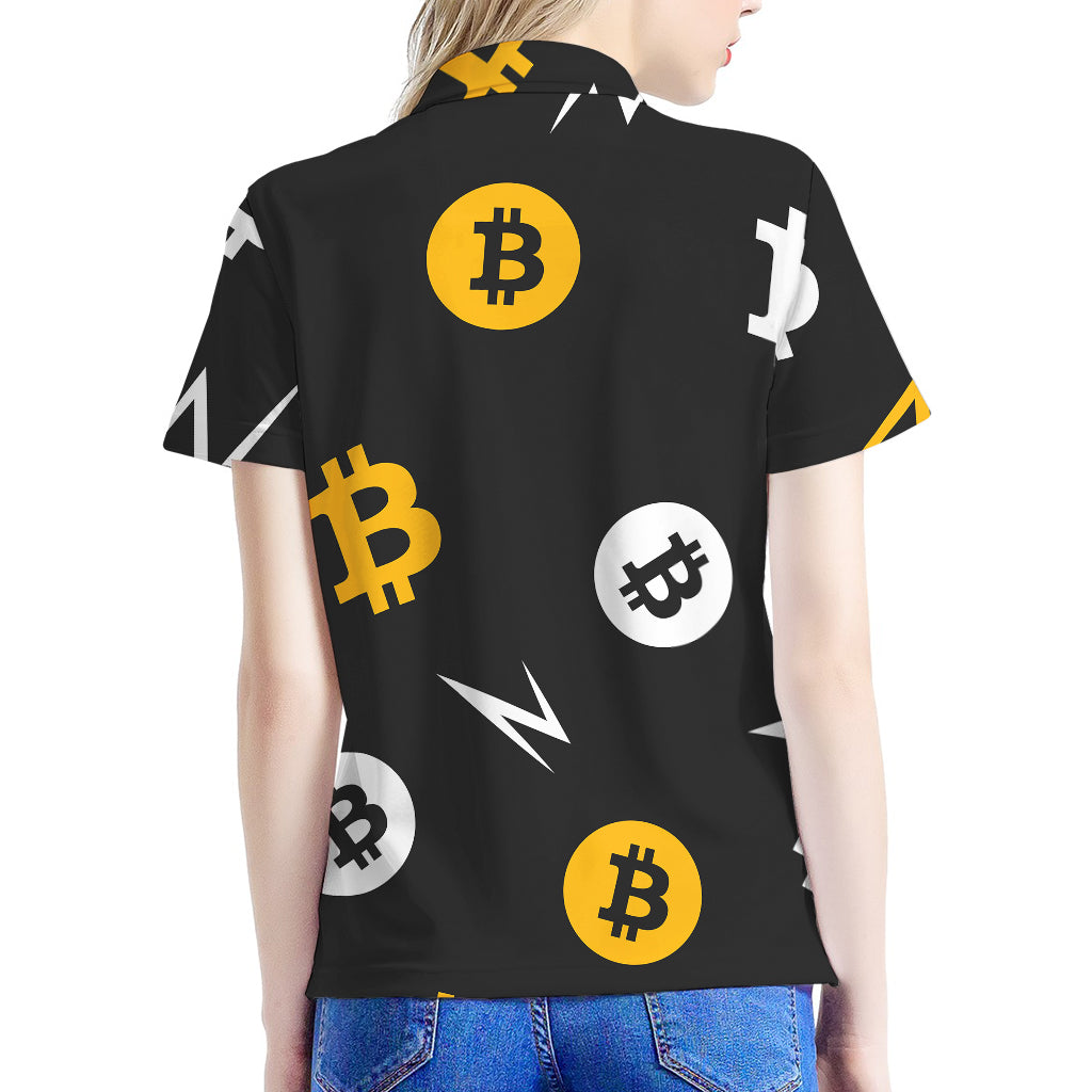 Bitcoin Symbol Pattern Print Women's Polo Shirt