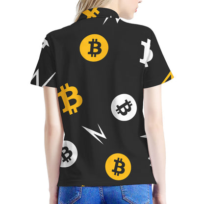 Bitcoin Symbol Pattern Print Women's Polo Shirt