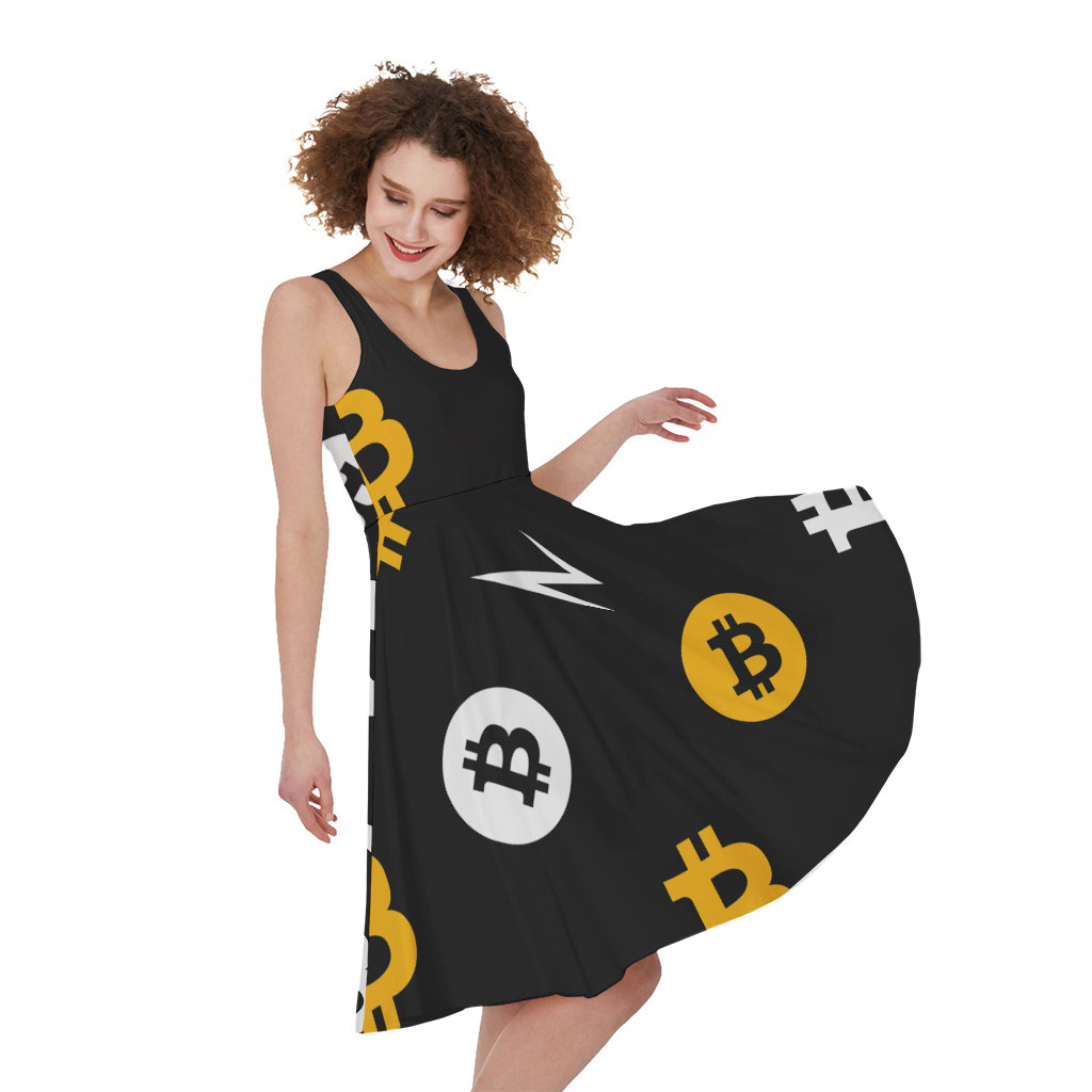 Bitcoin Symbol Pattern Print Women's Sleeveless Dress