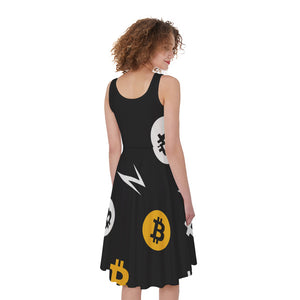 Bitcoin Symbol Pattern Print Women's Sleeveless Dress