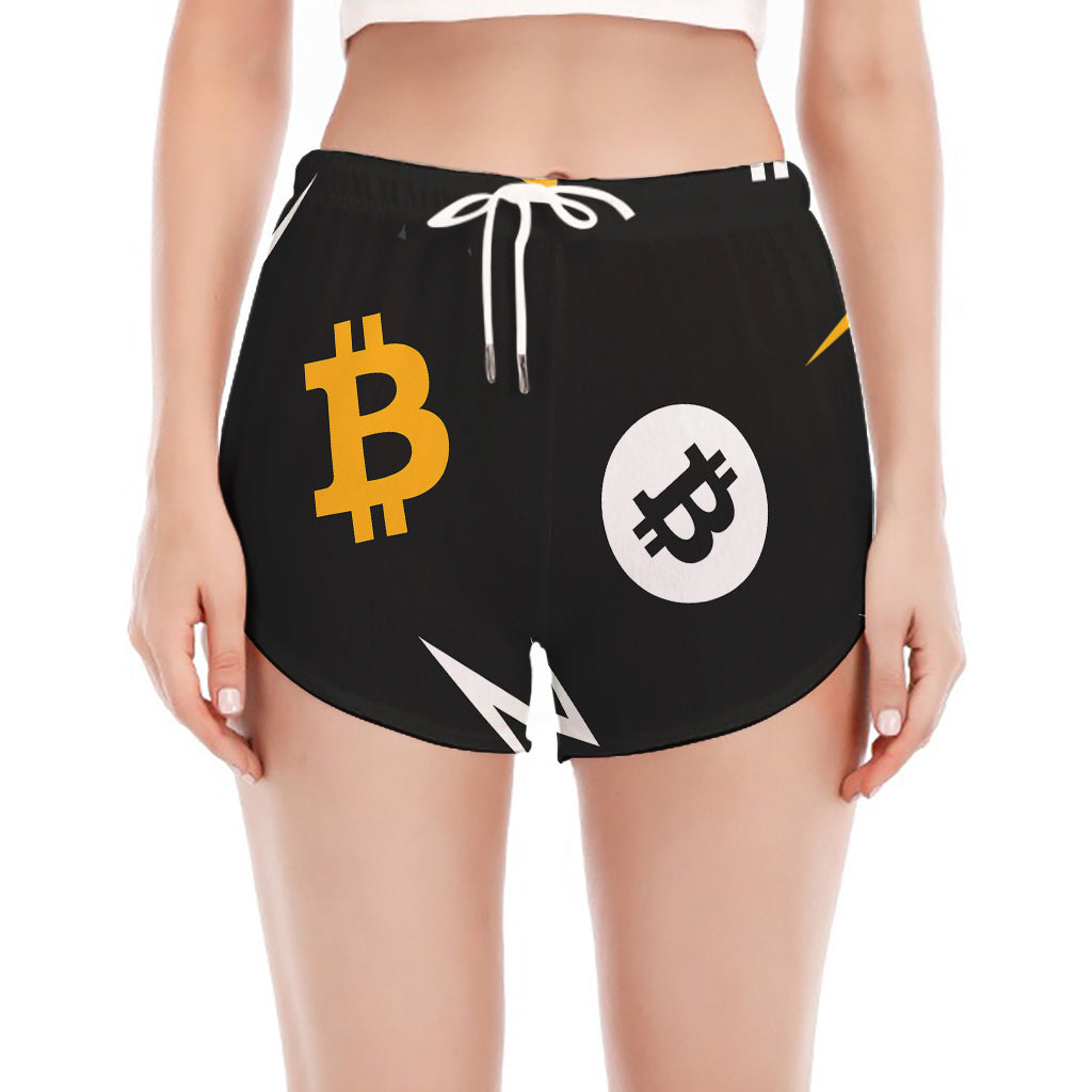 Bitcoin Symbol Pattern Print Women's Split Running Shorts